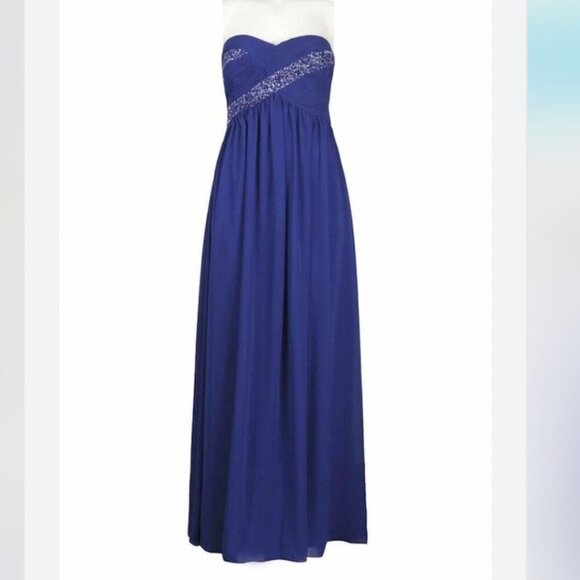 JS Collections Strapless Beaded Ruched Empire Waist Chiffon Size 6 - Picture 1 of 7